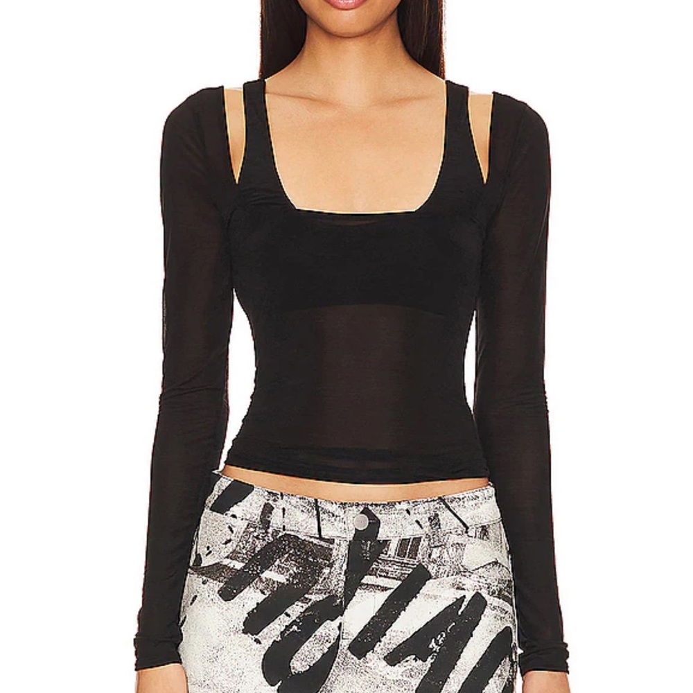 Lovers + Friends Black Sheer Crop Top